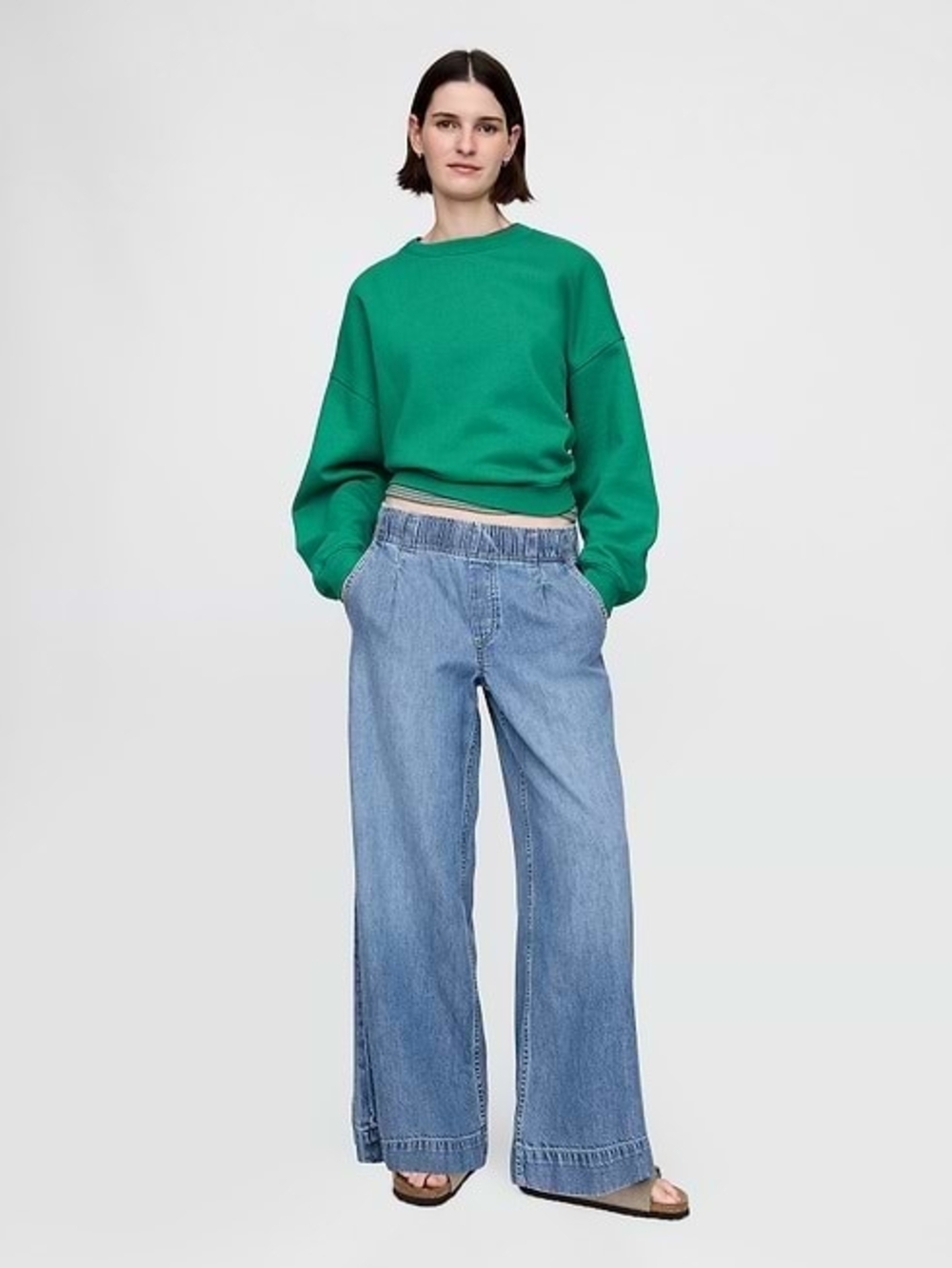 GAP Viral Light Blue Pleated Wide Leg Pull-On Jeans